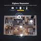 Smart Wall Outlet ZW1 Zigbee repeater diagram illustrating a compatible mesh network around a home.