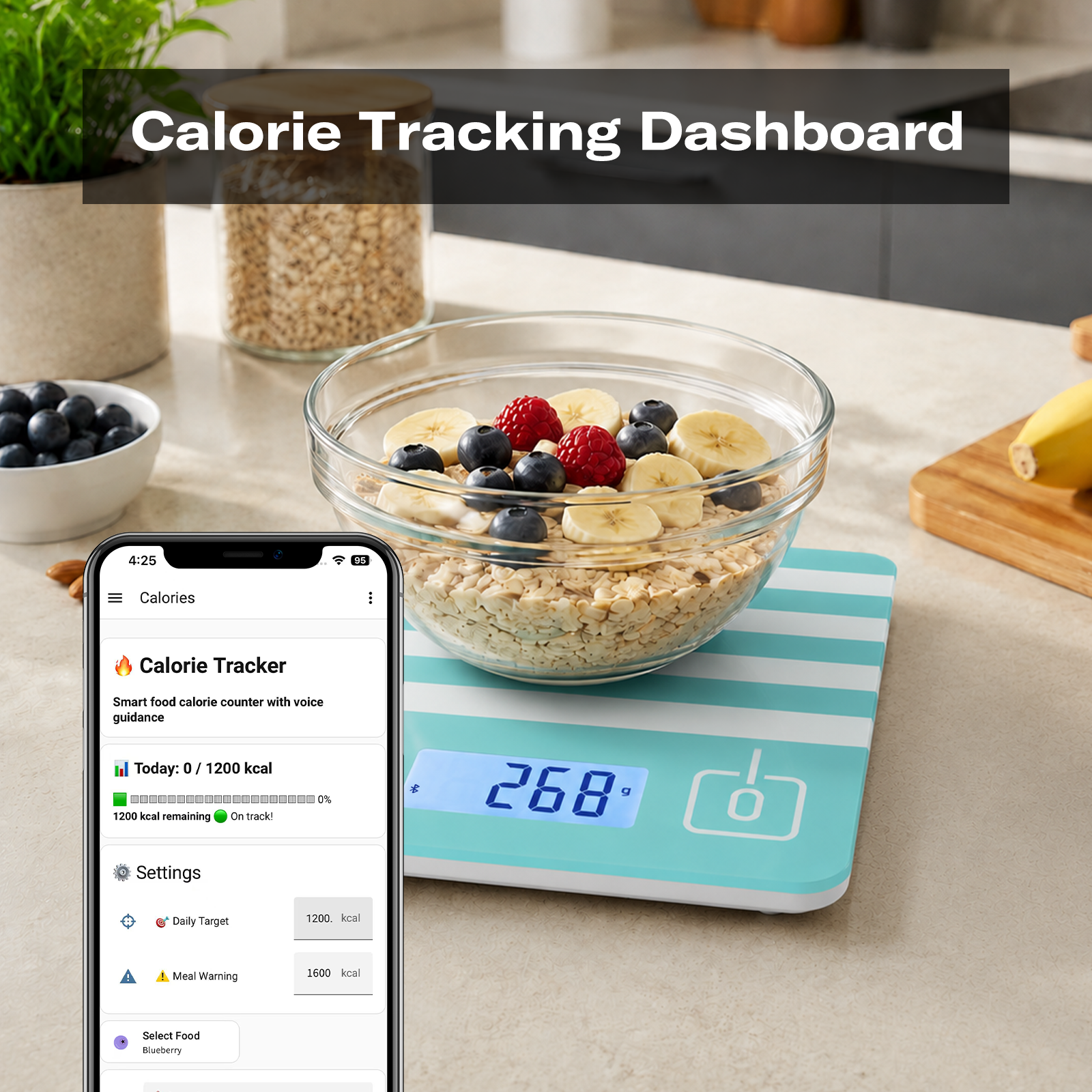 Calorie tracking dashboard with voice guidance