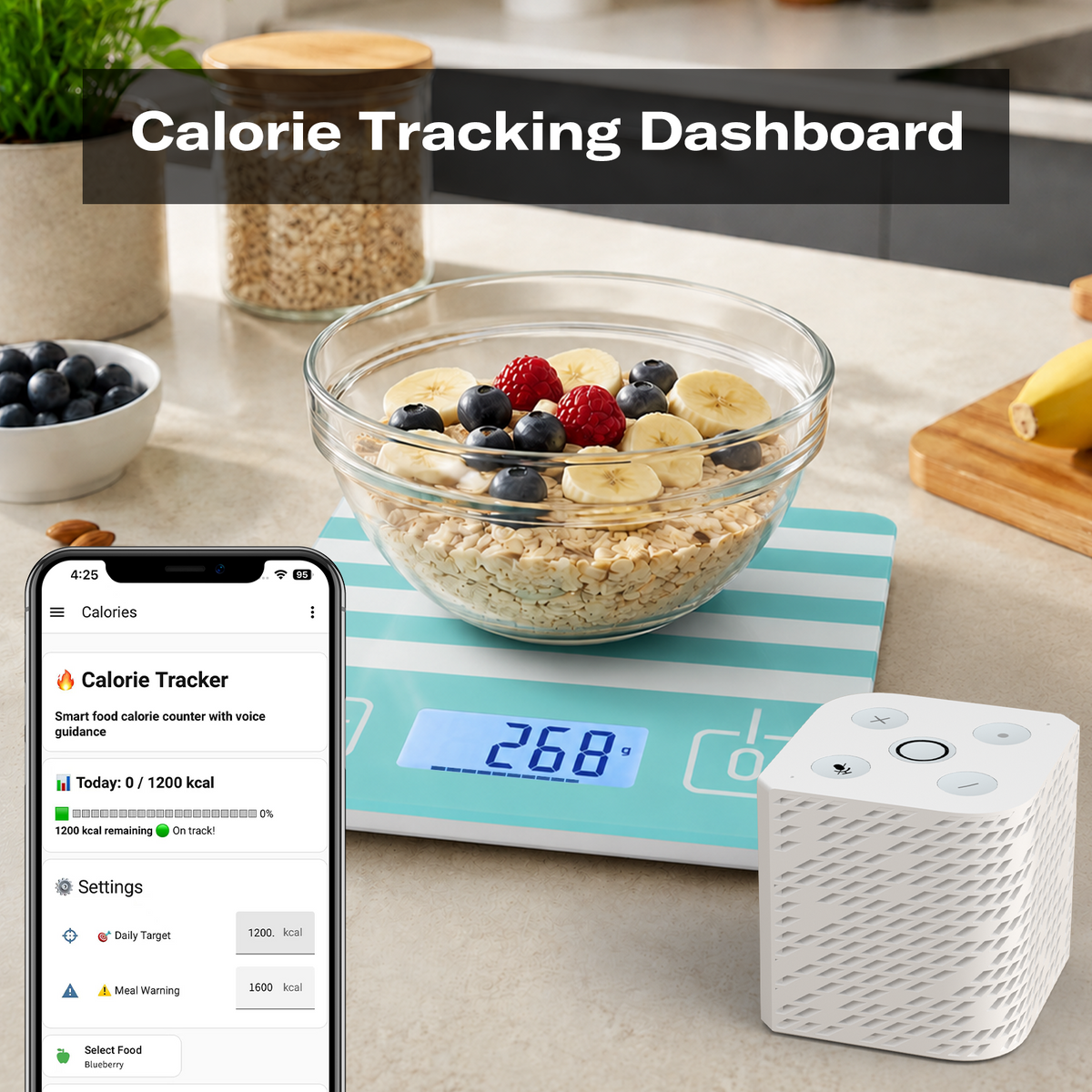 Calorie tracking dashboard with voice guidance