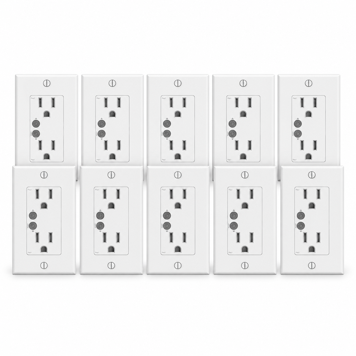 THIRDREALITY Smart Wall Outlet ZW1 10-Pack | US, showing 10 individual products in a compact staggered group on white.