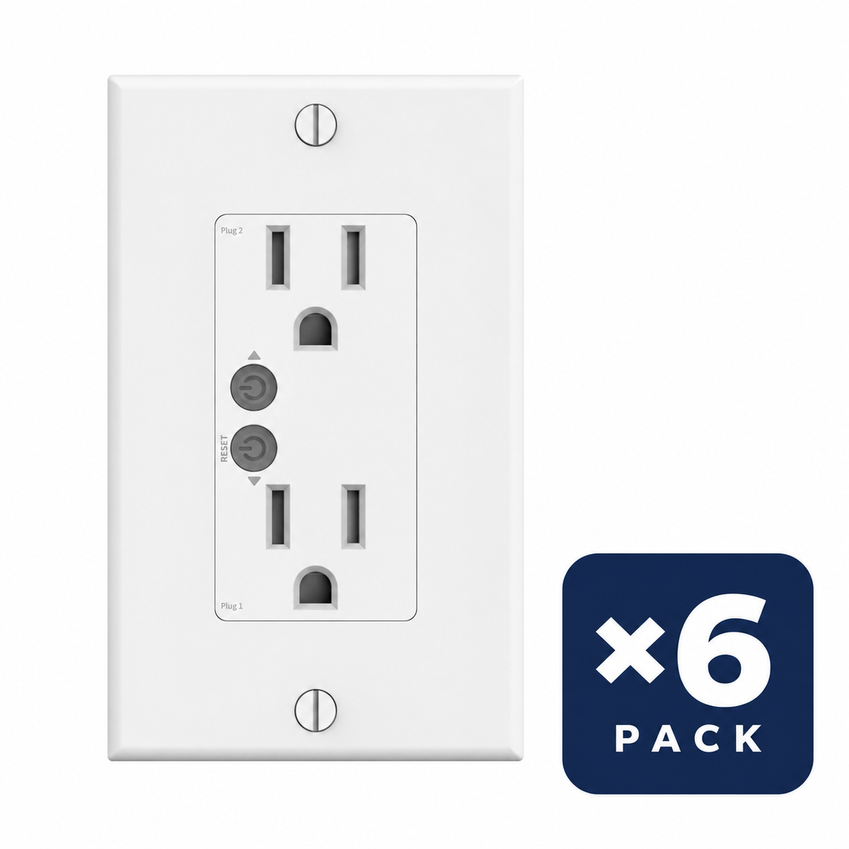 THIRDREALITY Smart Wall Outlet ZW1 6-Pack, one complete US wall outlet shown with a 6-pack quantity badge.