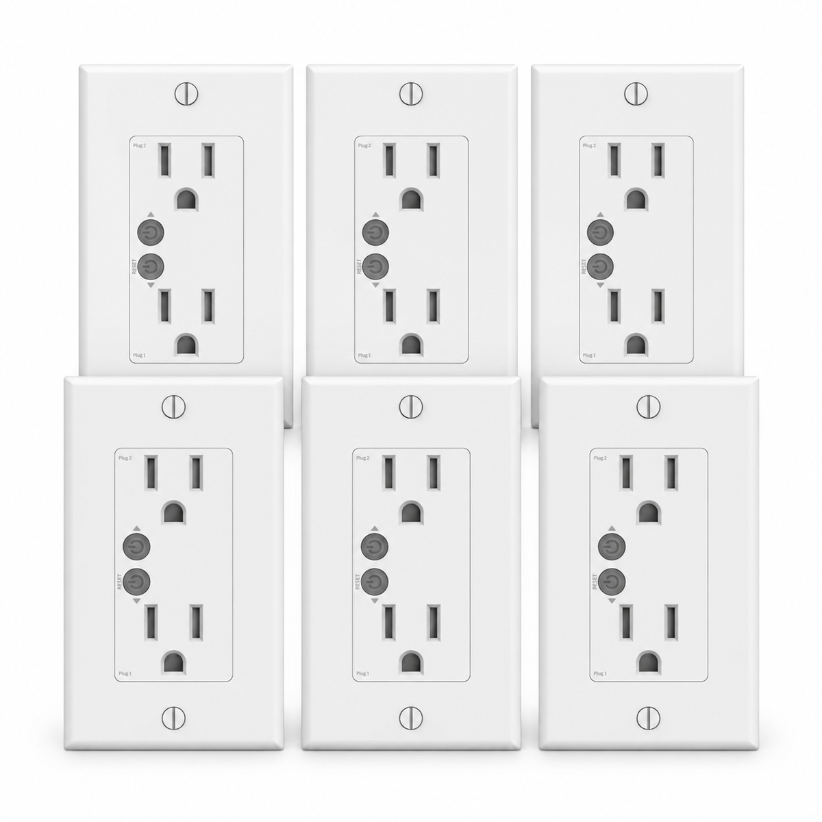 THIRDREALITY Smart Wall Outlet ZW1 6-Pack | US, showing 6 individual products in a compact staggered group on white.