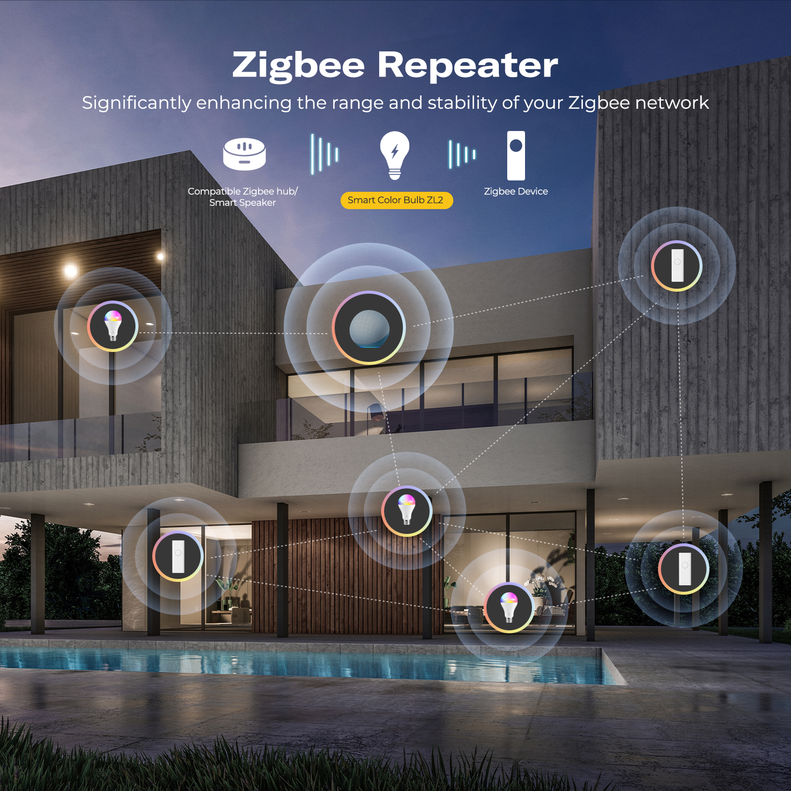 Smart Color Bulb ZL2 acting as a Zigbee repeater between a compatible hub and other Zigbee devices.